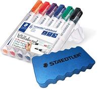 Staedtler 351 WP6 Marqueur pour tableau blanc Lumocolor Pointe ogive env. Lot de 6 largeurs de ligne de 2 mm de large, haute qualité, sec et sans laisser de traces 1 étui + gomme d origine