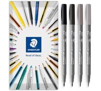 STAEDTLER 371 Pigment Brush Stylos | Pigment Arts | Stylo de coloriage adulte à pointe en fibre | Pointe pinceau en nylon à fermeté moyenne (gris chaud - Lot de 4)