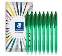 STAEDTLER 4230 Lot de 8 stylos à bille rétractables dans une enveloppe Vert | Corps triangulaire, largeur de trait de 1,0 mm, stylos d'écriture quotidiens, maison, bureau, travail, étude
