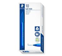 STAEDTLER 4320 F-3 Lot de 10 stylos à bille triangulaires, couleur d'écriture : bleu, largeur de ligne F environ 0,7 mm, pour une écriture détendue, 10 stylos à bille bleus dans un étui en carton