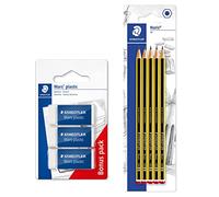 Staedtler 5 crayons Noris et 3 gommes Mars plastic, sans phtalates ni latex, faible formation de miettes, blanc, faible usure