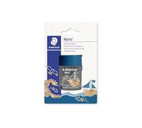 STAEDTLER 512 003BK Taille-crayon double, deux trous pointus pour différents formats de stylo, carte blister avec 1 double taille-crayon Noris rond, motif poisson et bateau