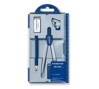 Staedtler Noris 550, Compas scolaire de précision pour l'école, Boîtier refermable pratique avec étui de mine, attache-compas universelle, gomme et crayon, 550 60 S1