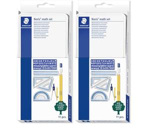 STAEDTLER® 557 11 - Kit de géométrie de 11 pièces avec tous les produits essentiels - Étui en métal robuste - 557 11 (Lot de 2)