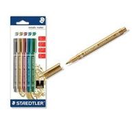 Staedtler Metallic Marker, Feutres à encre métallique pour loisirs créatifs et écriture stylisée, Encre pigmentée à base d'eau, Largeur de trait 1-2 mm, Étui blister avec 5 couleurs, 8323-S BK5S