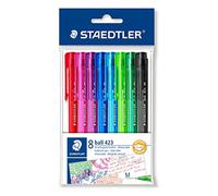 Staedtler Ball 423, Stylos-bille triangulaires rétractables, Pointe moyenne de 0.45 mm, Étui plastique avec 8 couleurs assorties, 42335MPB8