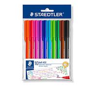 Staedtler Stylos-bille Ball 432 Triangulaires arc-en-ciel Pointe 0,45 mm Étui 10 couleurs 43235MPB10