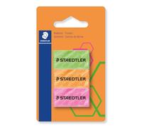 Staedtler - Blister 3 Gommes Fluos Assorties Sans Latex 526F C35 | Gomme confortable, 35 x 18 x 11,5 mm, ni latex - pour enfants - Réf. 526F BK3
