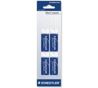 Staedtler Mars Plastic, Gommes plastiques blanches de très haute qualité, Sans phtalates ni latex, Étui blister avec 4 gommes de taille standard, 526 50 BK4DA