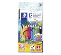 Staedtler Crayons aquarellables Noris Aquarell - Anti-casse, sec/à l'eau, étui 12 + pinceau