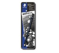 Staedtler Mars Lumograph Black, Crayons graphites enrichis en carbone, Pour artistes et dessinateurs, Boîte en métal avec 6 crayons assortis, 100B G6