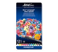 STAEDTLER Crayons aquarellables - 12 crayons d’artiste de haute qualité dans une boîte métallique - Forme hexagonale, mine de 3,6 mm, couleurs vives et résistantes à la lumière