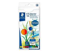 Staedtler Crayons de couleur aquarellables de haute qualité pour artistes, Utilisables à sec ou à l'eau, Mine douce et tendre de 3 mm, Étui carton avec 12 couleurs différentes assorties, 14610C C12