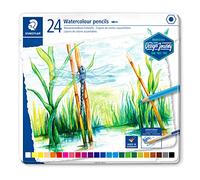 Staedtler Crayons de couleur aquarellables 14610C C24 - 24 couleurs, mine 3 mm, boîte métal