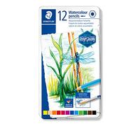 Staedtler Crayons aquarellables 14610C M12 – Mine 3 mm, à sec ou à l'eau, boîte en métal 12