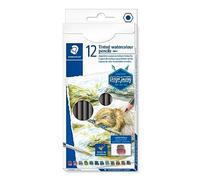 Staedtler Crayons de couleur aquarellables teintés de haute qualité pour artistes, Utilisables à sec ou à l'eau, Mine douce et tendre de 3 mm, Étui carton avec 12 couleurs différentes, 14610T C12