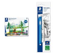 Staedtler Crayons de couleur de haute qualité pour artistes, Mine douce et tendre de 3 mm & Mars Plastic, Porte-gomme avec curseur et clip pour effacer avec précision, Rechargeable avec gommes 528 55