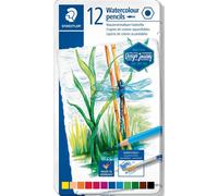 Staedtler Crayons aquarellables 14610C M12 – Mine 3 mm, à sec ou à l'eau, boîte en métal 12
