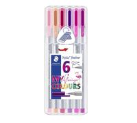 Staedtler Triplus Fineliner "My Flamingo Colours", Feutres fins de Largeur 0.3 mm, Ecriture Douce, Lavable, Corps de Forme Triangulaire Ergonomique, Pointe Fine En Métal, Boîte De 6 Feutres,334 SB6CS6