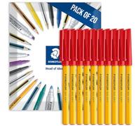 STAEDTLER Lot de 20 stylos à bille à pointe fine Rouge 430F | Pointe fine de 0,3 mm dans un emballage d'enveloppe, lisse, pour écrire, dessiner, étudier