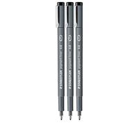Staedtler Lot de 3 feutres fins modèle Fineliner Pigment Liner à pointe calibrée 0.8 mm, pour les croquis, le dessin et l'écriture