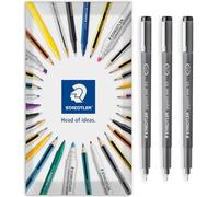 Staedtler Lot de 3 stylos à pointe fine 308 Pigment Liner - Idéal pour écrire, esquisser, dessiner technique, marquer - Encre noire - Emballage cadeau (0,5mm)