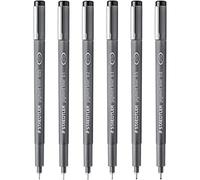 STAEDTLER Lot de 6 stylos à pointe fine 308 Pigment Liner - 0,05 mm, 0,1 mm, 0,2 mm, 0,3 mm, 0,5 mm et 0,8 mm - Encre noire