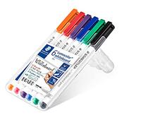 Staedtler Lumocolor 301, Feutres pour tableau blanc effaçables à sec, Sans xylène ni toluène et quasi-inodore, Pointe ogive de 1 mm, Étui chevalet avec 6 couleurs assorties, 301 WP6