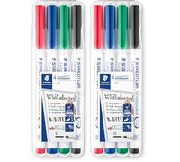 Staedtler Lumocolor 301, Feutres pour tableau blanc effaçables à sec, Sans xylène ni toluène et quasi-inodore, Pointe ogive de 1 mm, Étui chevalet avec 4 couleurs assorties, 301 WP4 (Lot de 2)