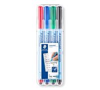 STAEDTLER Lumocolor 305 Feutres correctable - 4 couleurs, 0,6 mm | Encre universelle hydrosoluble, pointe fine - effaçable à sec du film, tableau blanc & surfaces lisses - Art.-Nr. 305F WP4-1