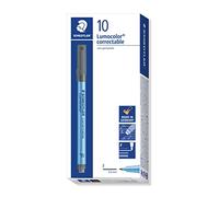 STAEDTLER Lumocolor 305 Feutres correctable - noir, lot de 10, 0,6 mm | Encre universelle hydrosoluble, pointe fine - effaçable du film & surfaces lisses - Art.-Nr. 305 F-9
