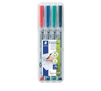 STAEDTLER Lumocolor 311 Feutres non permanents - 4 couleurs, 0,4 mm | Encre universelle hydrosoluble, pointe fine - s’efface du film, verre & tableau blanc à l’humide - Art.-Nr. 311 WP4