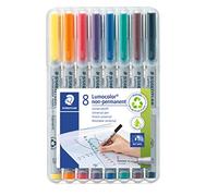 Staedtler Lumocolor 311, Feutres non-permanents pour toutes les surfaces, Sans xylène ni toluène, Set de 8 couleurs lumineuses, Pointe ogive 0.4 mm, 311 WP8