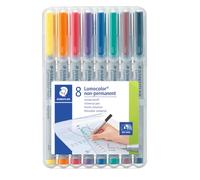 STAEDTLER Lumocolor 311 non permanent - boîte de 8, S, 0,4 mm | Feutre effaçable sur transparent, à encre soluble dans l'eau - couleurs assorties, pour transparents - Réf. 311 WP8