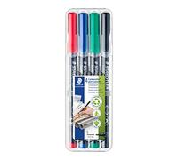 STAEDTLER Lumocolor 313 Feutres permanents - 4 couleurs, 0,4 mm | Encre indélébile à séchage rapide, pointe fine - écrit en permanence sur presque toutes surfaces - Art.-Nr. 313 WP4