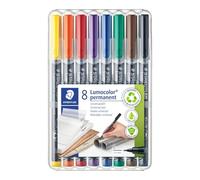 Staedtler Lumocolor 313 Feutres permanents - 8 couleurs, 0,4 mm | Encre indélébile, pointe fine - marquage permanent sur film, verre, métal & la plupart des surfaces - Art.-Nr. 313 WP8