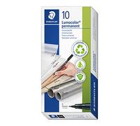 STAEDTLER Lumocolor 313 Feutres permanents - noir, lot de 10, 0,4 mm | Encre indélébile anti-frottement à pointe fine pour toutes surfaces, technologie DRY SAFE - Art.-Nr. 313-9
