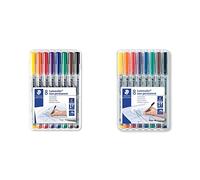 Staedtler Lumocolor 315, Feutres non-permanents à pointe moyenne pour toutes les surfaces, Sans xylène ni toluène, Set de 8 couleurs lumineuses, Pointe ogive 1.0 mm, 315 WP8