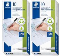 Staedtler Lumocolor 316, Feutres noirs non-permanents à pointe fine pour toutes les surfaces, Sans xylène ni toluène, Boîte en carton avec 10 feutres noirs non-permanents, 316-9 VE (Lot de 2)