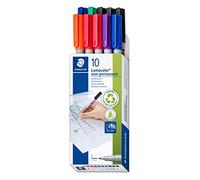STAEDTLER Lumocolor 316 Feutres non permanents - 10 en 6 couleurs, 0,6 mm | Encre universelle hydrosoluble, pointe fine - effaçable à l’humide sur film & tableau blanc - Art.-Nr. 316 B10
