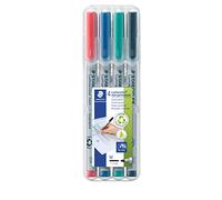 STAEDTLER Lumocolor 316 Feutres non permanents - 4 couleurs, 0,6 mm | Encre universelle hydrosoluble, pointe moyenne-fine - effaçable sur film & tableau blanc, corps recy rt.-Nr. 316 WP4