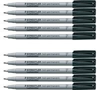 Staedtler Lumocolor 316 Lot de 10 stylos universels non permanents à pointe fine (noir, 10 stylos)