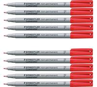 Staedtler Lumocolor 316 Lot de 10 stylos universels non permanents à pointe fine (rouge, 10 stylos)
