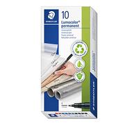 STAEDTLER Lumocolor 318 Feutres permanents - 10 en 4 couleurs, 0,6 mm | Encre indélébile anti-frottement à pointe fine pour presque toutes surfaces - Art.-Nr. 318 B10