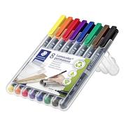 STAEDTLER Lumocolor 318 Feutres permanents - 8 couleurs, 0,6 mm | Encre indélébile à pointe fine pour presque toutes surfaces, technologie DRY SAFE - Art.-Nr. 318 WP8