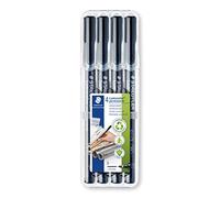 STAEDTLER Lumocolor 318 Feutres permanents - noir, lot de 4, 0,6 mm | Encre indélébile anti-frottement à pointe fine, corps recyclé - technologie DRY SAFE - Art.-Nr. 318-9WP4HZ
