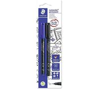 STAEDTLER Lumocolor 318 Marqueurs permanents - lot de 2, noir et bleu | Stylo universel 0,6 mm, résistant à l'effacement et à l'eau, DRY SAFE - permanent - Réf. 318 ASBK2D