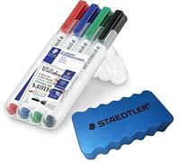 Staedtler Lumocolor 341 Marqueur compact effaçable à sec, 4er Etui + Staedtler Löscher