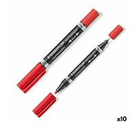 Staedtler Lumocolor Lot de 10 Marqueurs permanents duos Rouge