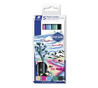 Staedtler - Lumocolor 349 - Etui Carton 5 Marqueurs Permanents Peinture Liquide Pointe 2,4 mm Assortis - Edition Design Journey - 349 C5